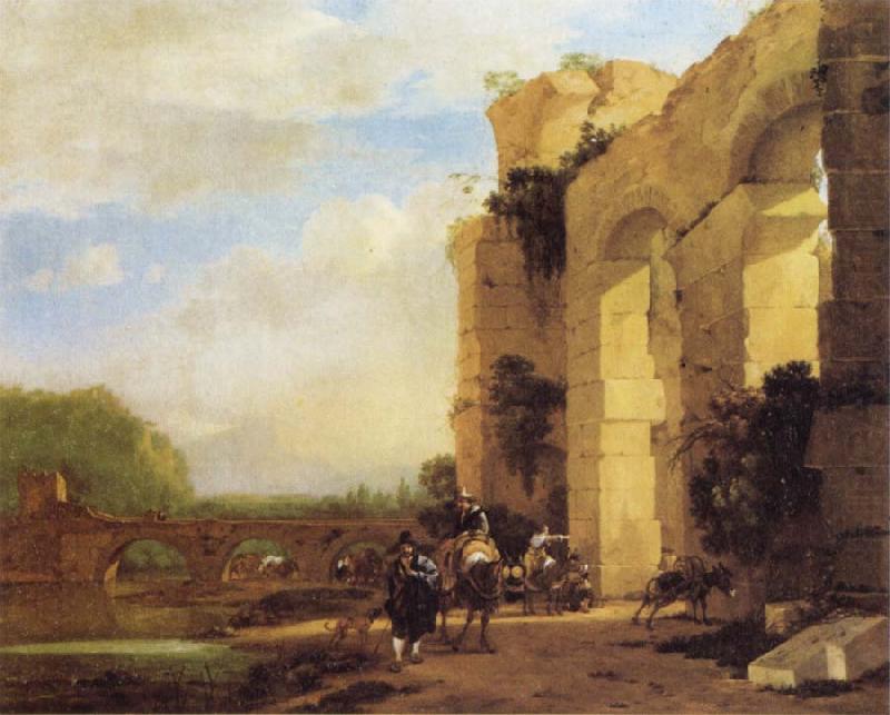 Jan Asselijn Italian Landscape with the Ruins of a Roman Bridge and Aqueduct china oil painting image